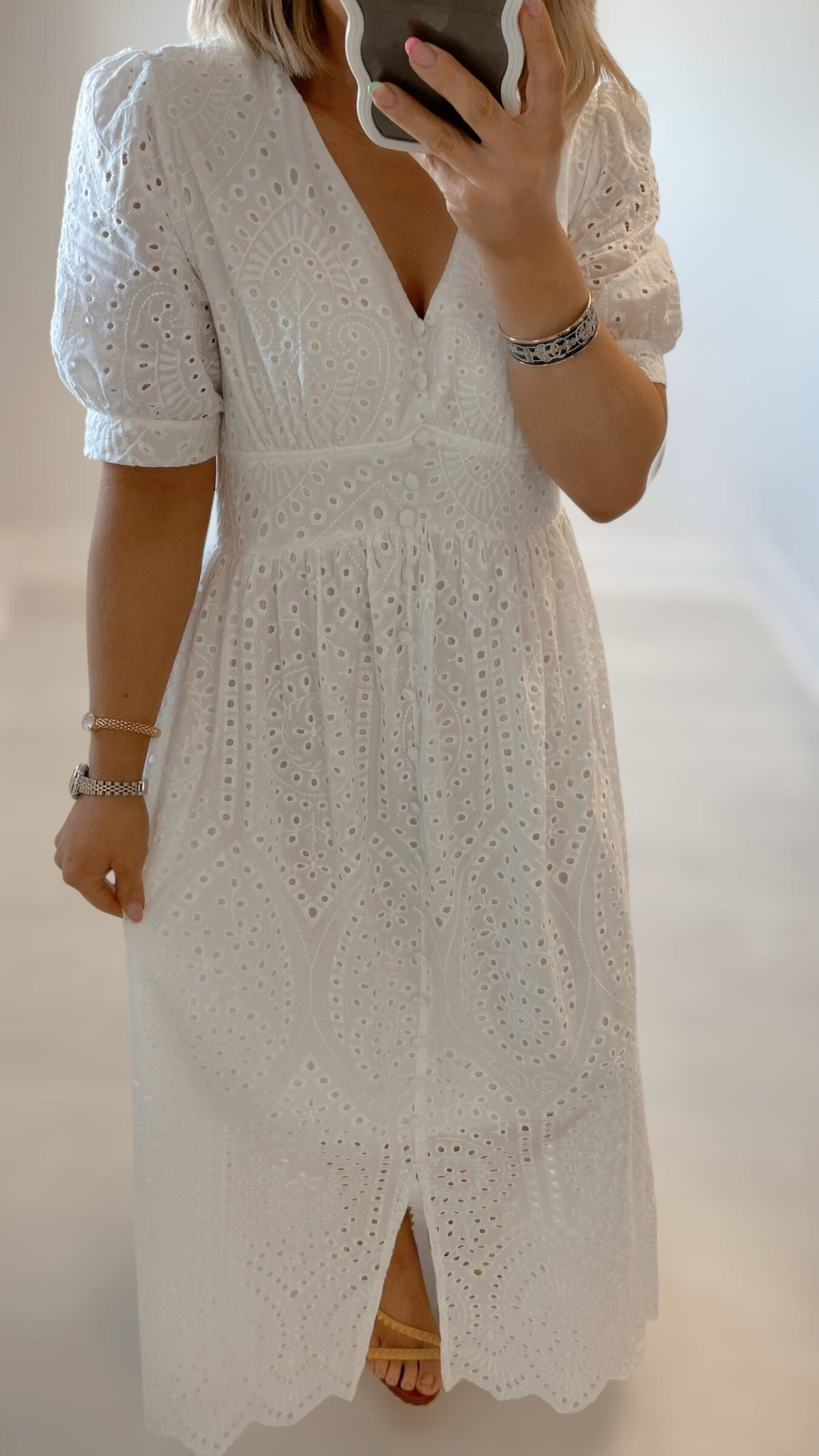 MARBELLA COTTON ANGLAISE DRESS - WHITE Dresses Orlan 
