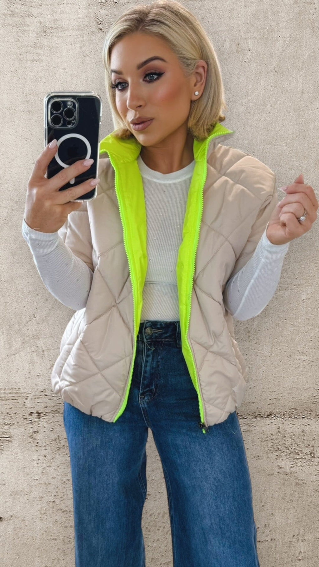 HARPER REVERSIBLE QUILTED JACKET - BEIGE/NEON YELLOW Coats & Blazers Coco Boutique 