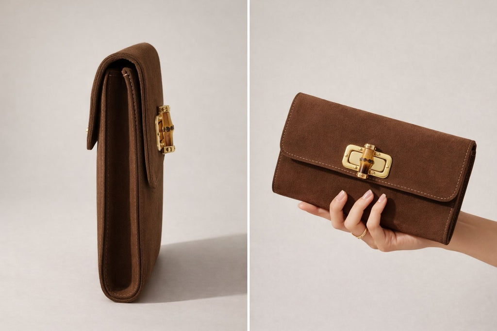 THE VERONA SUEDE CLUTCH - CHOCOLATE Jewellery & Accessories Aurenna 