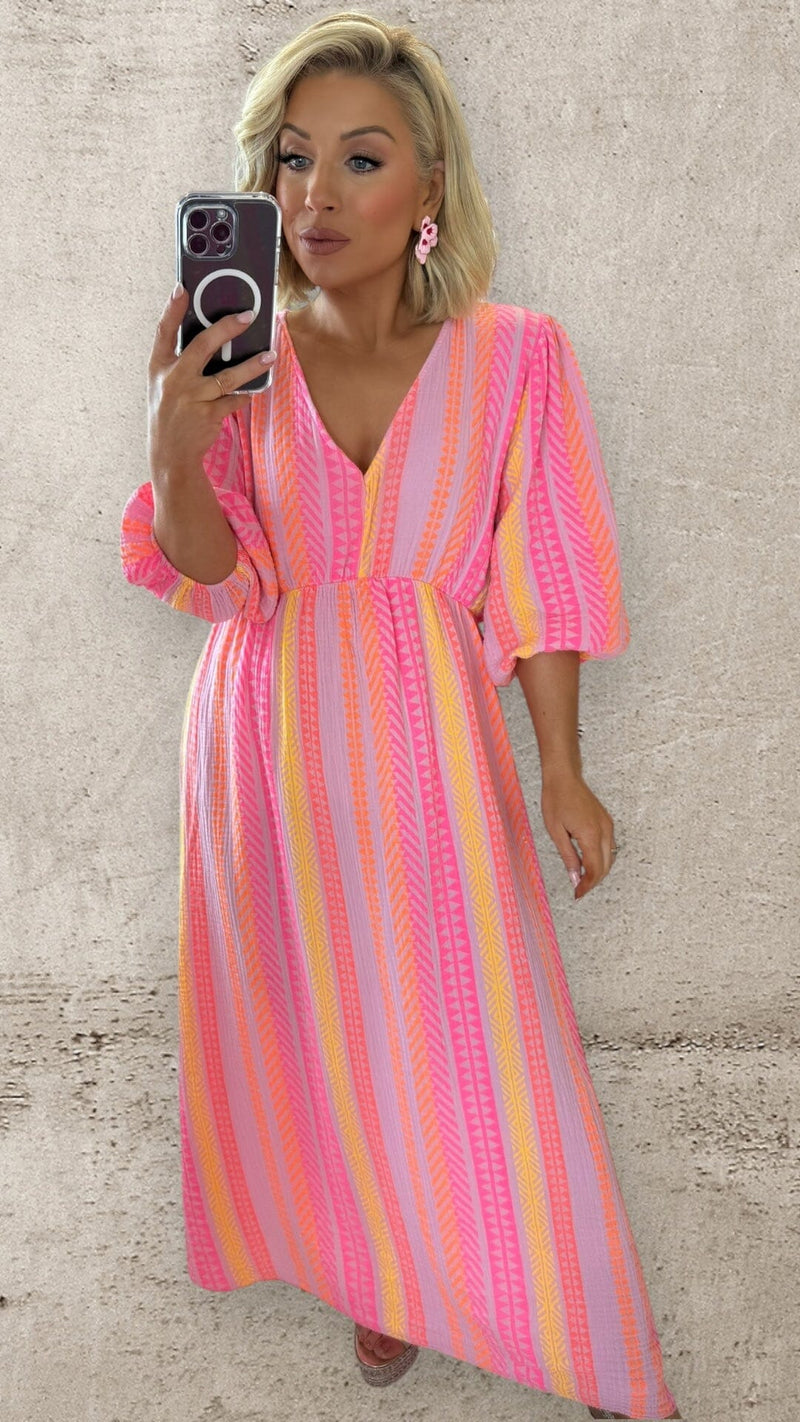 THE CALYPSO DRESS - PINK/ORANGE Dresses Coco Boutique 
