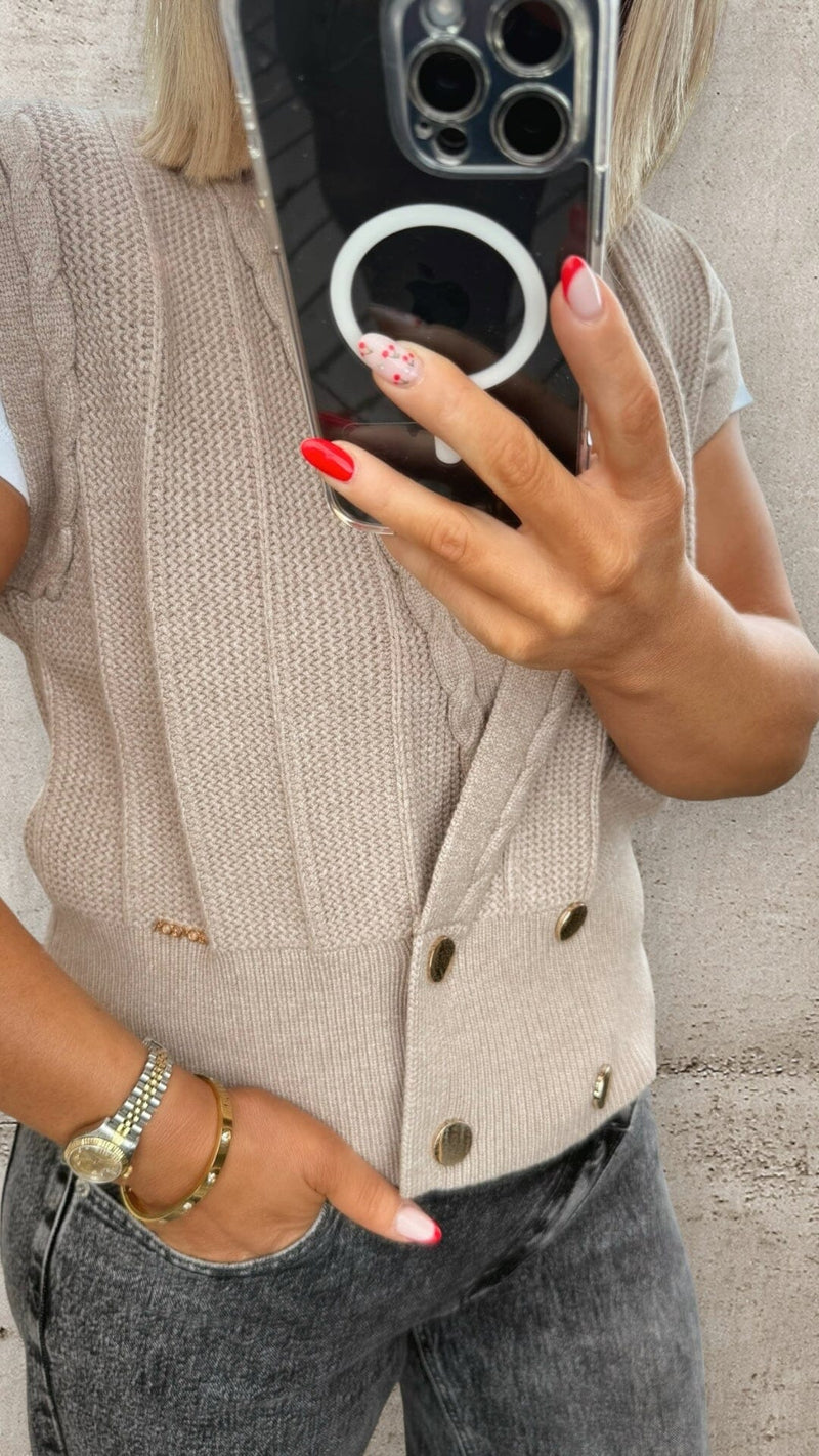 THE AURALIA VEST - BEIGE Knitwear Goya 
