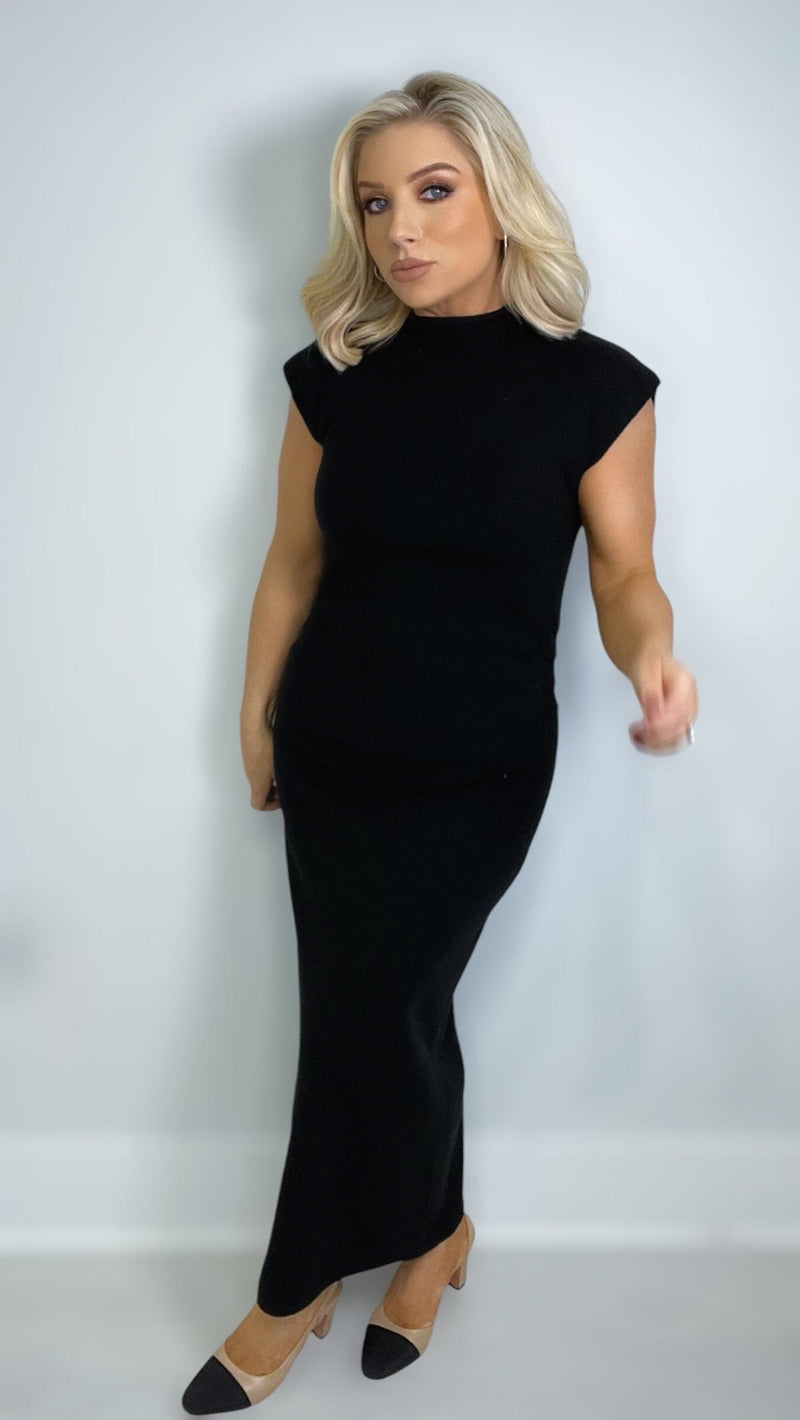 WINTER RIBBED KNIT MIDI DRESS- BLACK Coco Boutique 