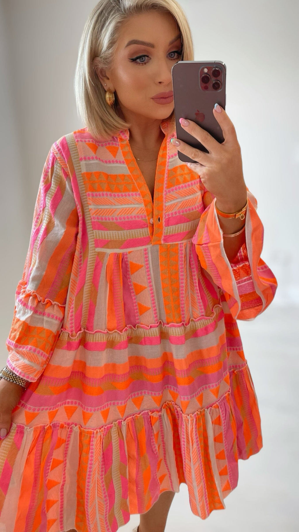 BALI COTTON DRESS - ORANGE & PINK Dresses Coco Boutique 