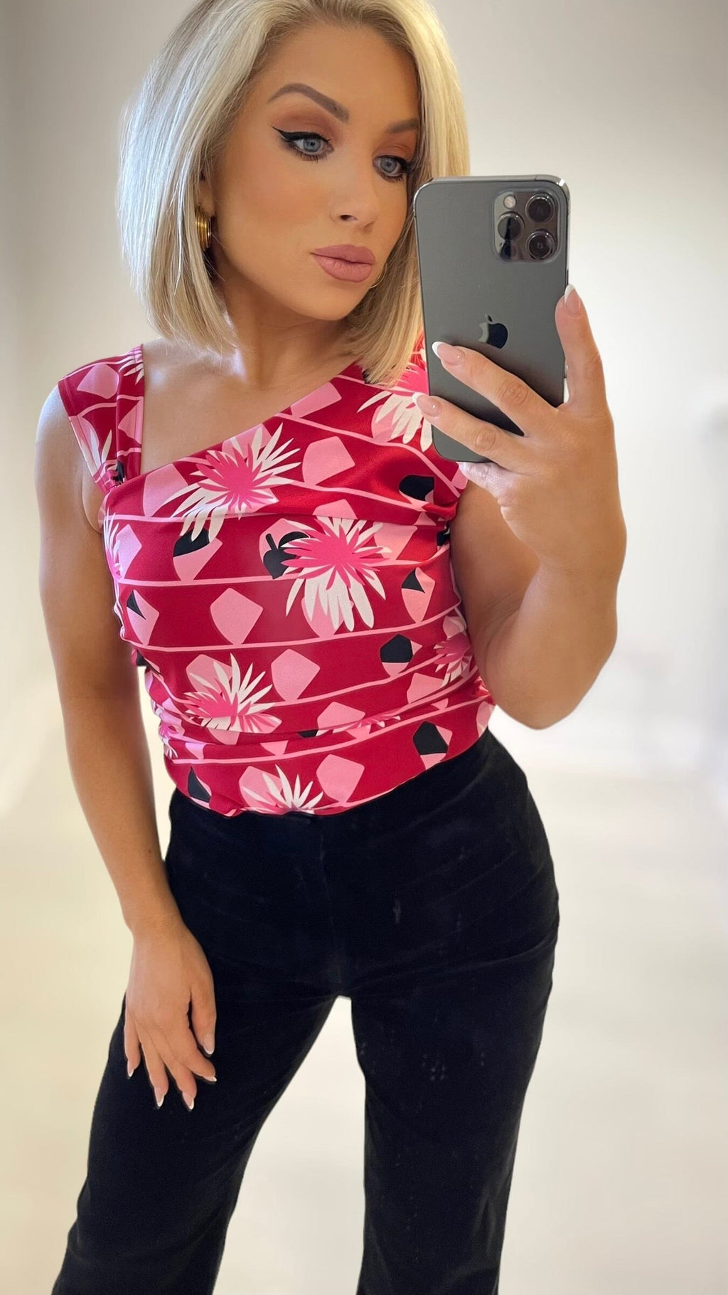 KELLI PRINT TOP - RED/PINK Tops & Jumpers Coco Boutique 