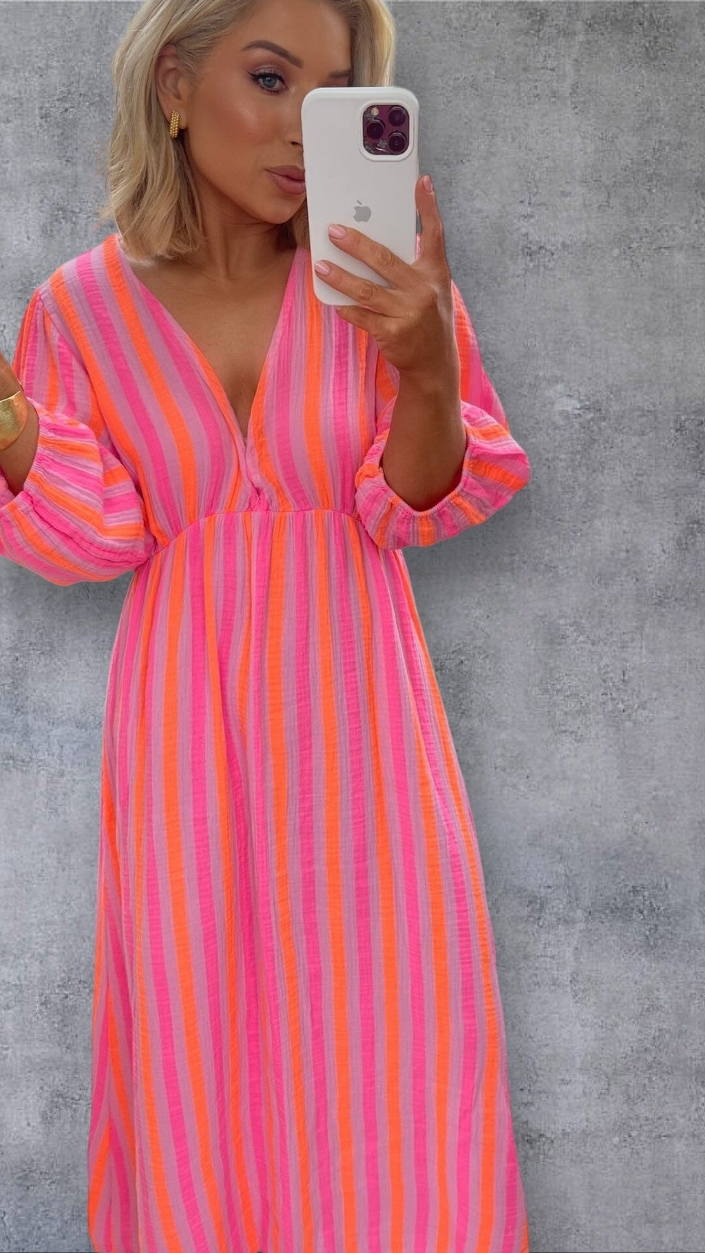 LIMONCELLO STRIPE DRESS - NEON PINK/ORANGE Dresses Noeline 