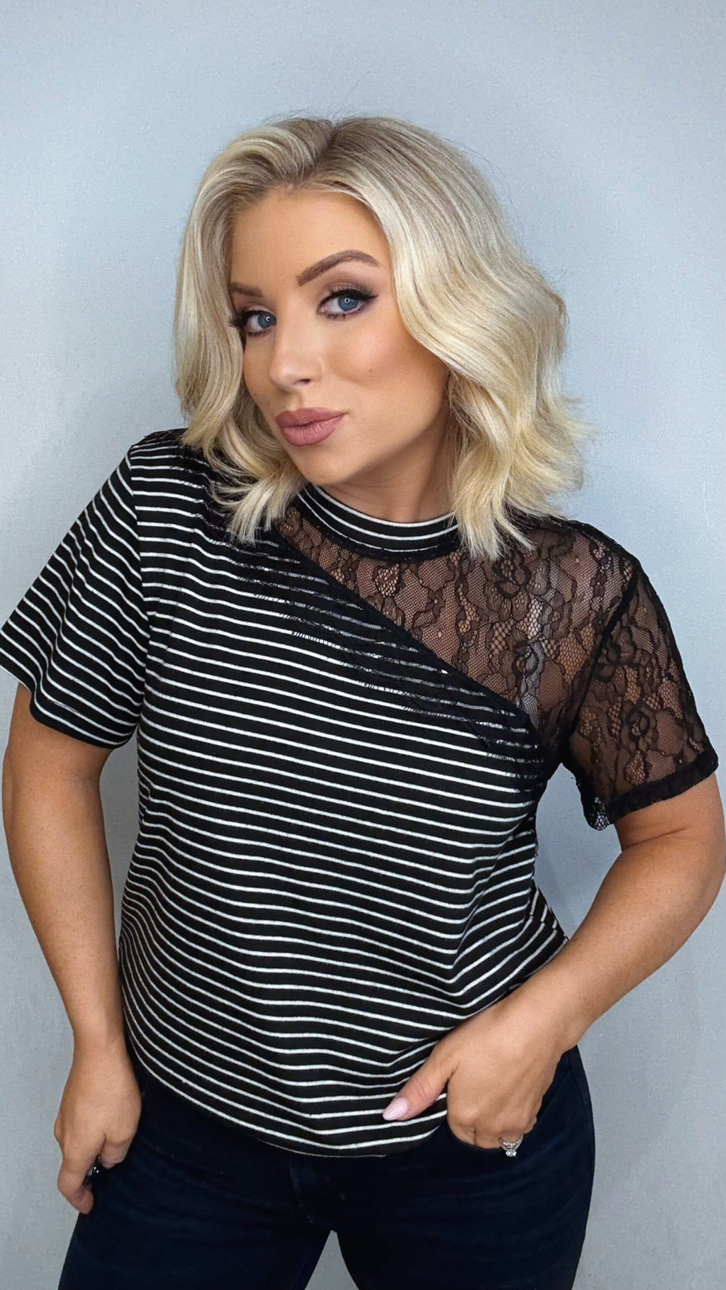 MARGE STRIPED LACE TEE Tops & Jumpers Agnes 