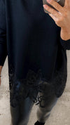 BELLE LACE TRIM SWEATER - BLACK Knitwear Charmell 