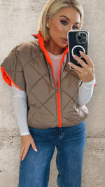 HARPER REVERSIBLE QUILTED JACKET - TAUPE/ NEON ORANGE Coats & Blazers Coco Boutique 