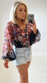 SHIMMER CHIFFON BLOUSE - BLACK FLORAL Tops & Jumpers Coco Boutique 