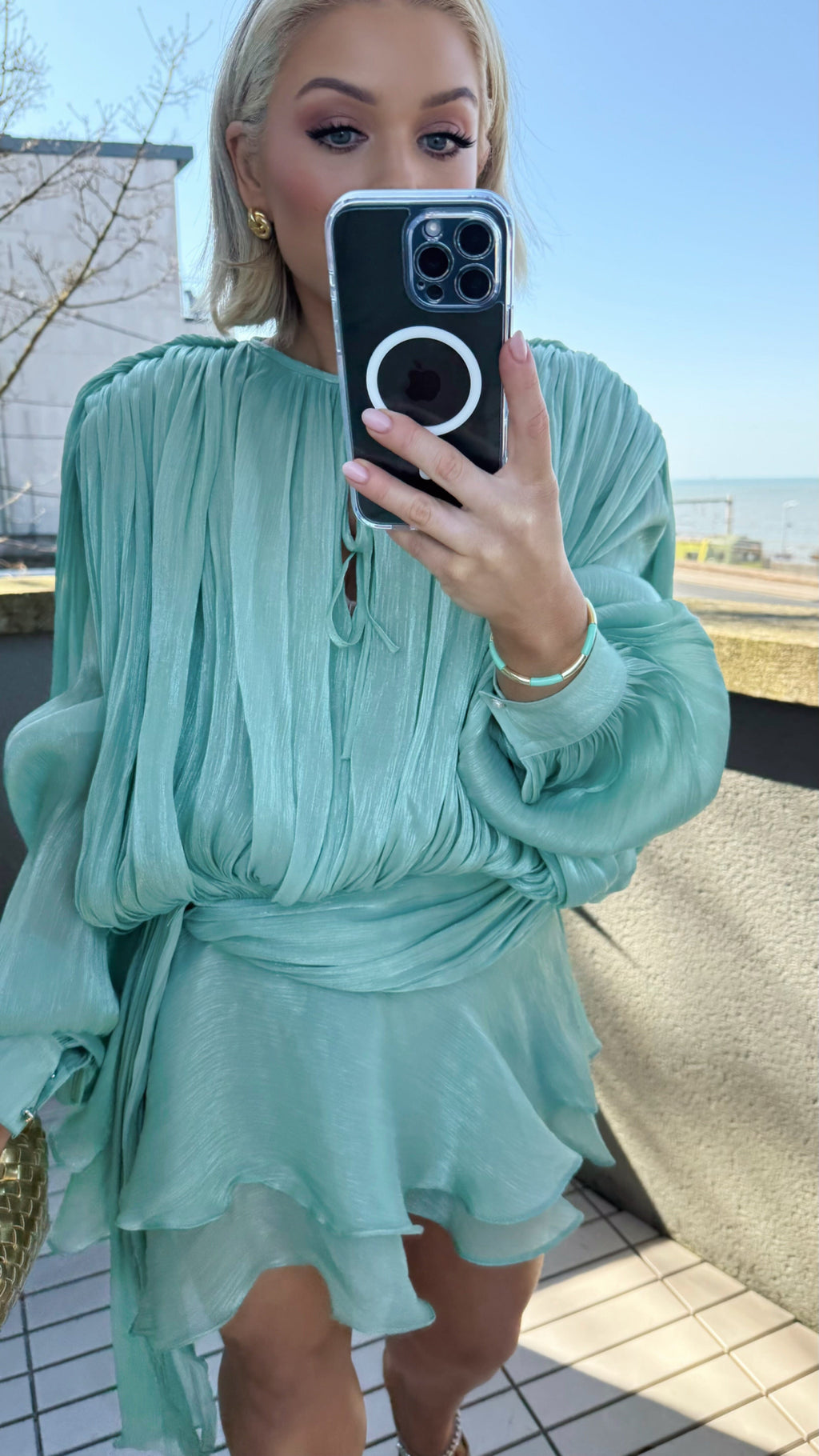 CELINA SHIMMER MINI DRESS - SEAFOAM Dresses Noeline 