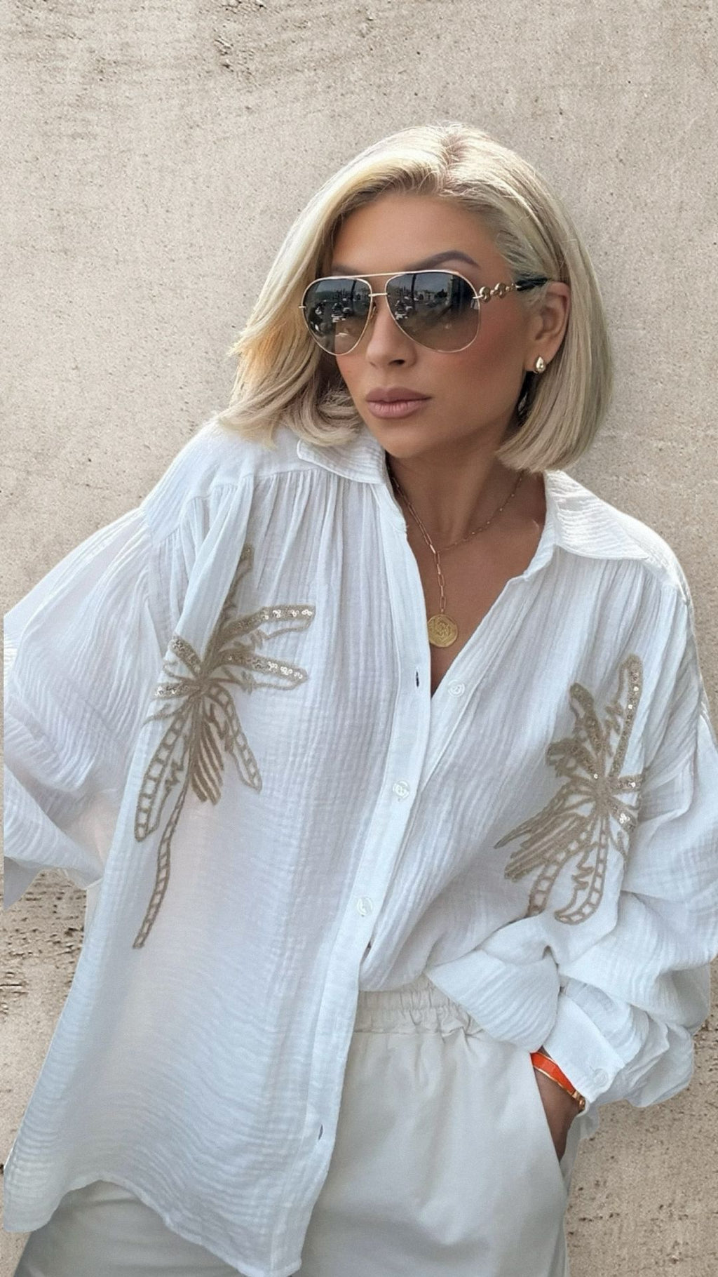 PALM LUXE SHIRT - WHITE Coco Boutique 