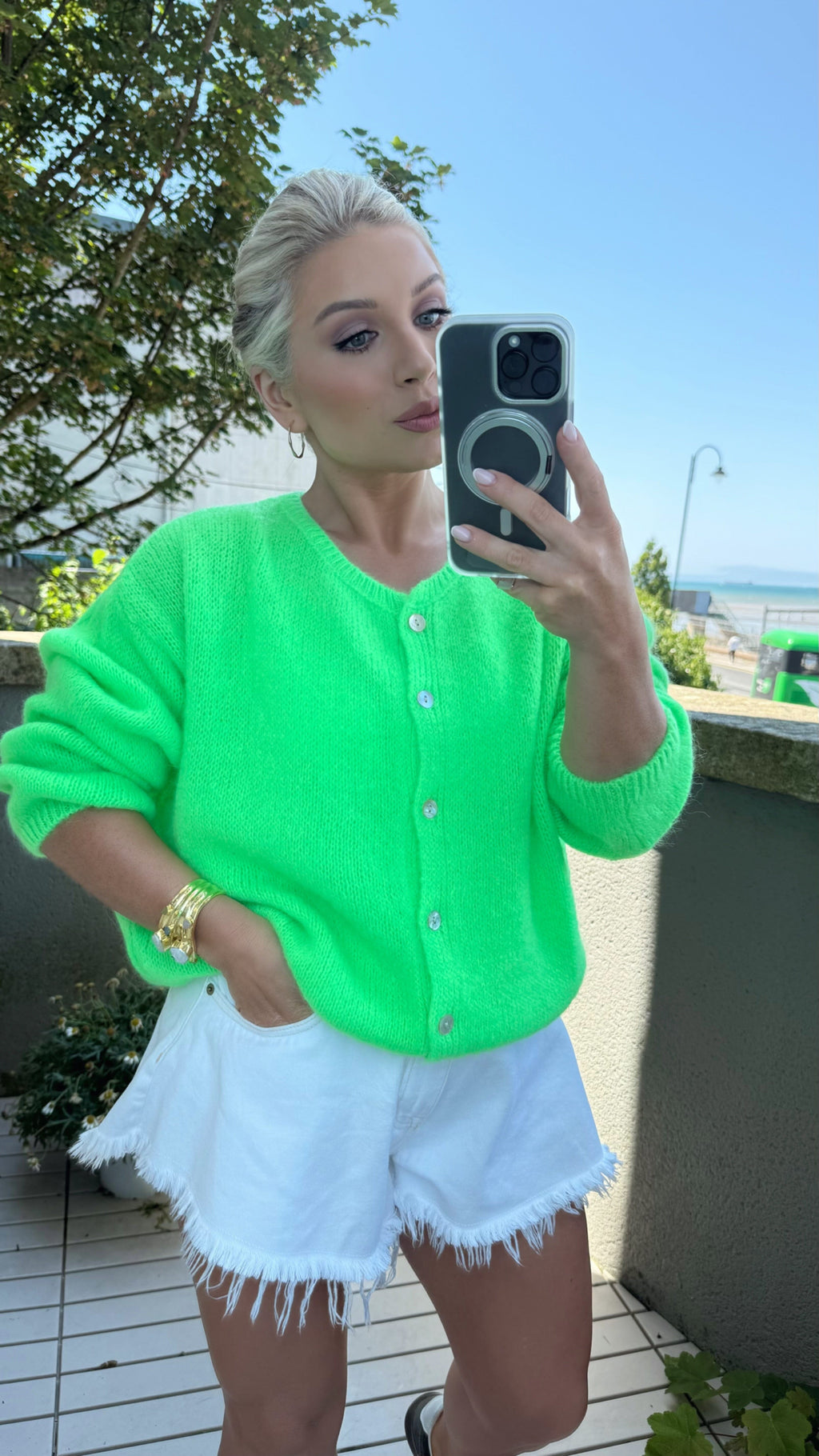THE DAHLIA CARDI - NEON GREEN Knitwear Coco Boutique 