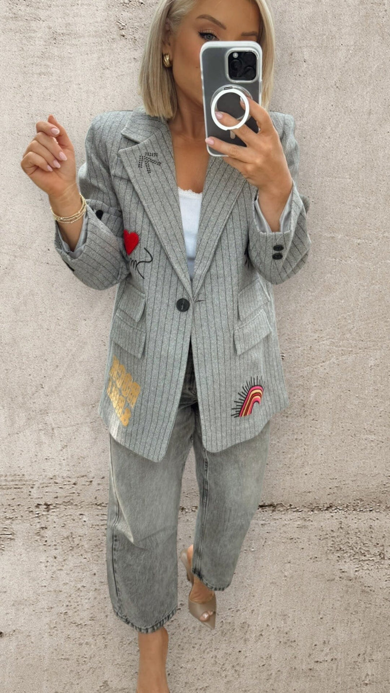 THE ICON EDIT BLAZER - GREY PINSTRIPE Coco Boutique 