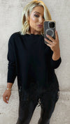 BELLE LACE TRIM SWEATER - BLACK Knitwear Charmell 