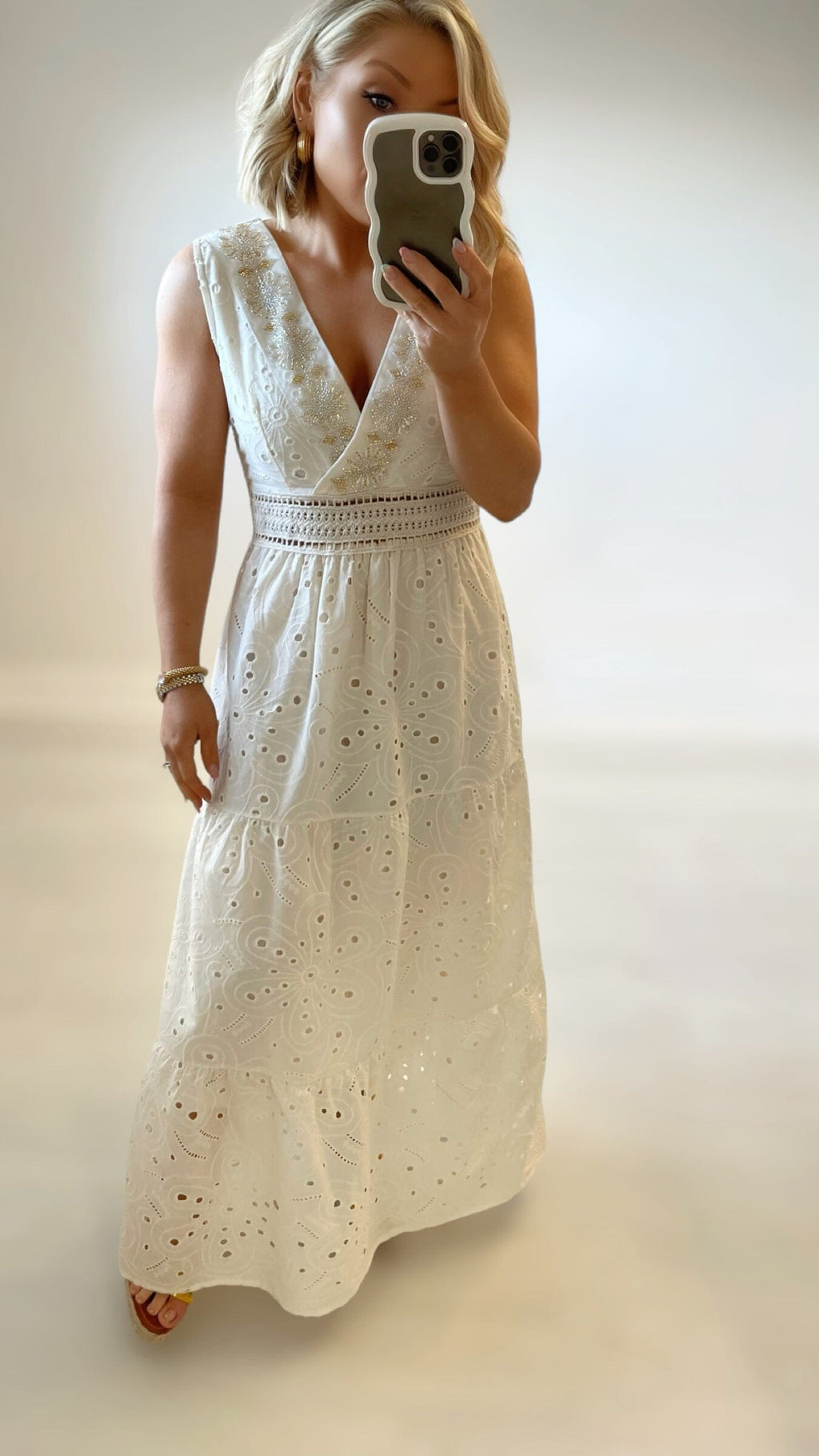 SICILY COTTON ANGLAISE DRESS - NATURAL Dresses Orlan 