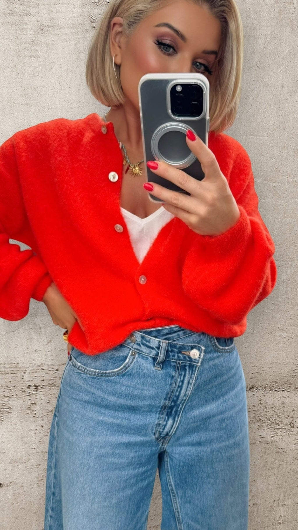 THE DAHLIA CARDI - FLAME RED Knitwear Coco Boutique 