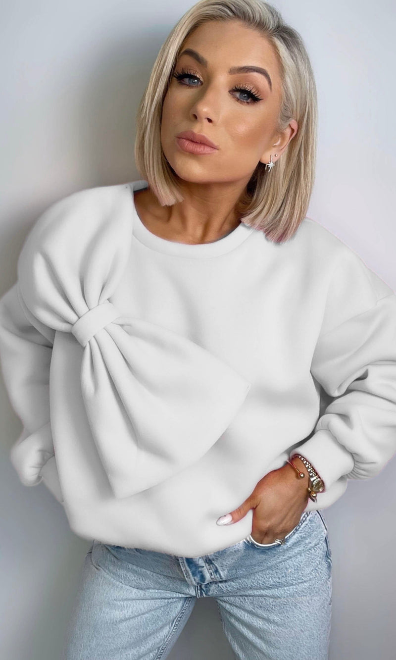 BAMBI BOW SWEATER - WHITE Tops & Jumpers Coco Boutique 