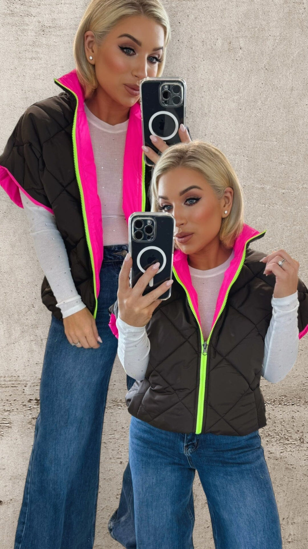 HARPER REVERSIBLE QUILTED JACKET - BROWN / NEON PINK Coats & Blazers Coco Boutique 
