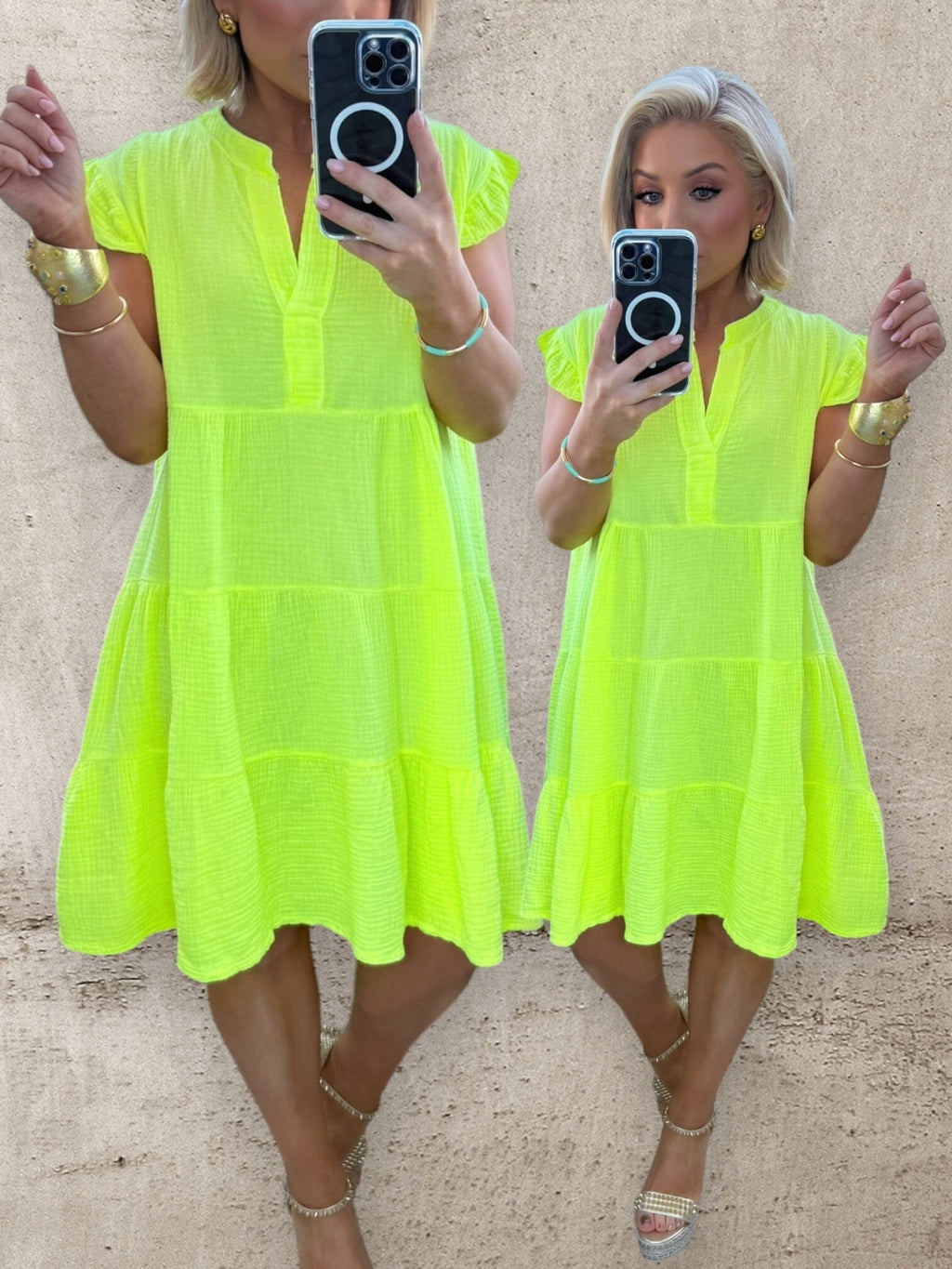 SUNSET BURST COTTON DRESS - FLUO YELLOW Dresses Noeline 