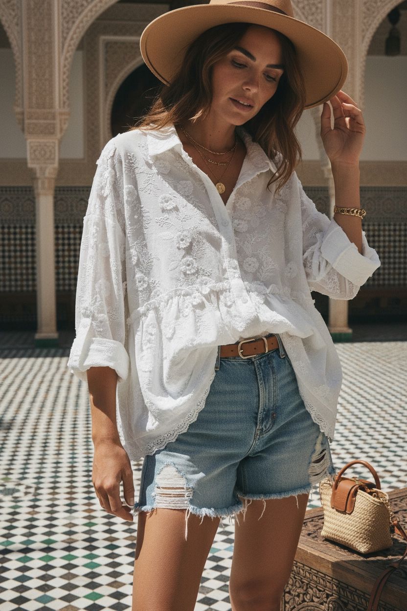 ARIA LACE COTTON SHIRT Coats & Blazers Neline 