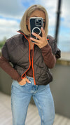 HARPER REVERSIBLE QUILTED JACKET - CHOCO / NEON ORANGE