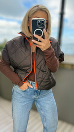 HARPER REVERSIBLE QUILTED JACKET - CHOCO / NEON ORANGE