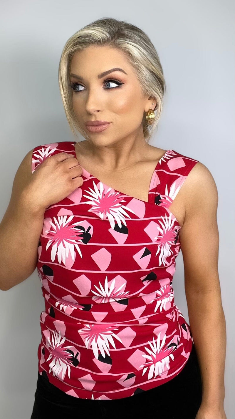 KELLI PRINT TOP - RED/PINK Tops & Jumpers Coco Boutique 