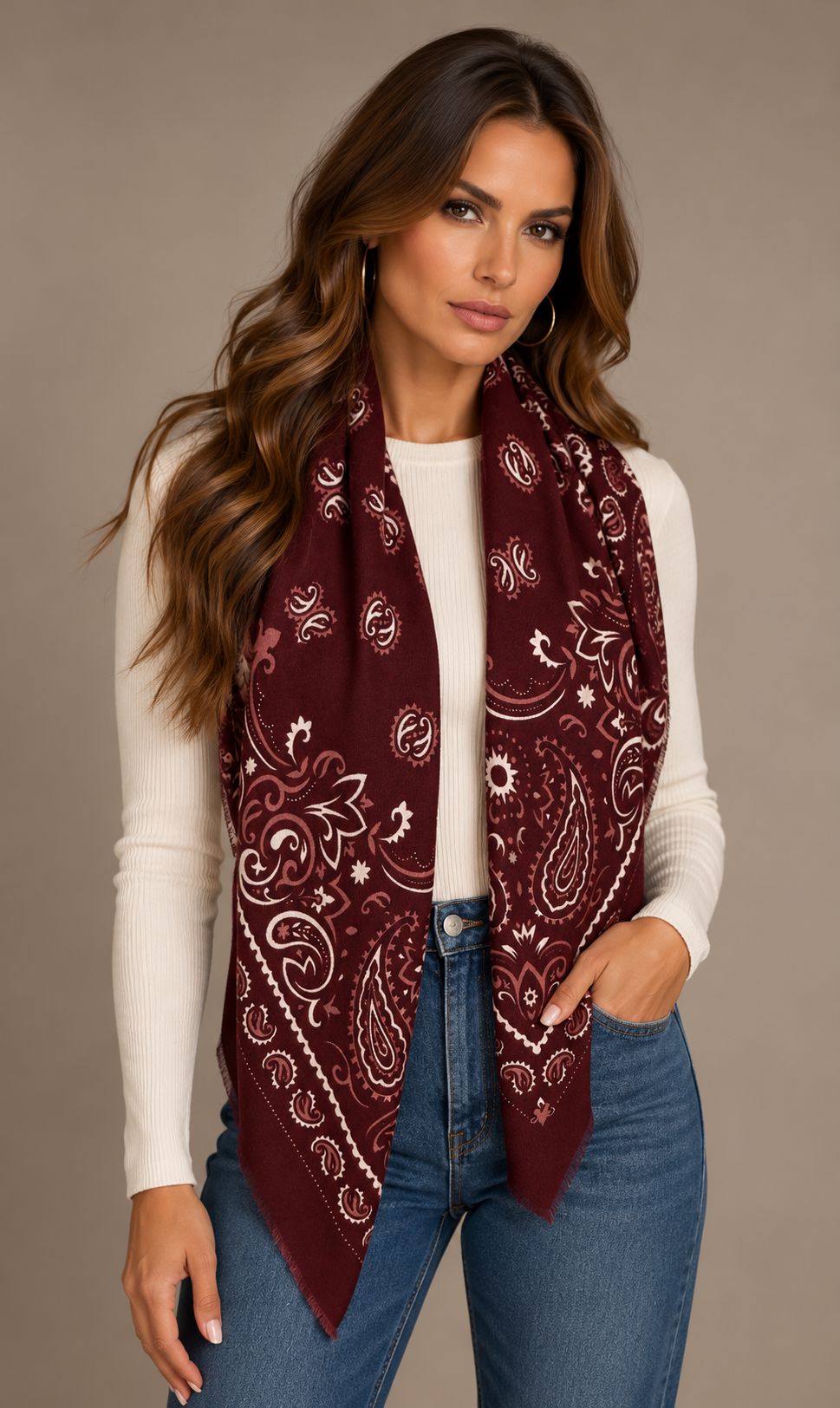 THE EVELYN PAISLEY SCARF - BORDEAUX Jewellery & Accessories onoxy 