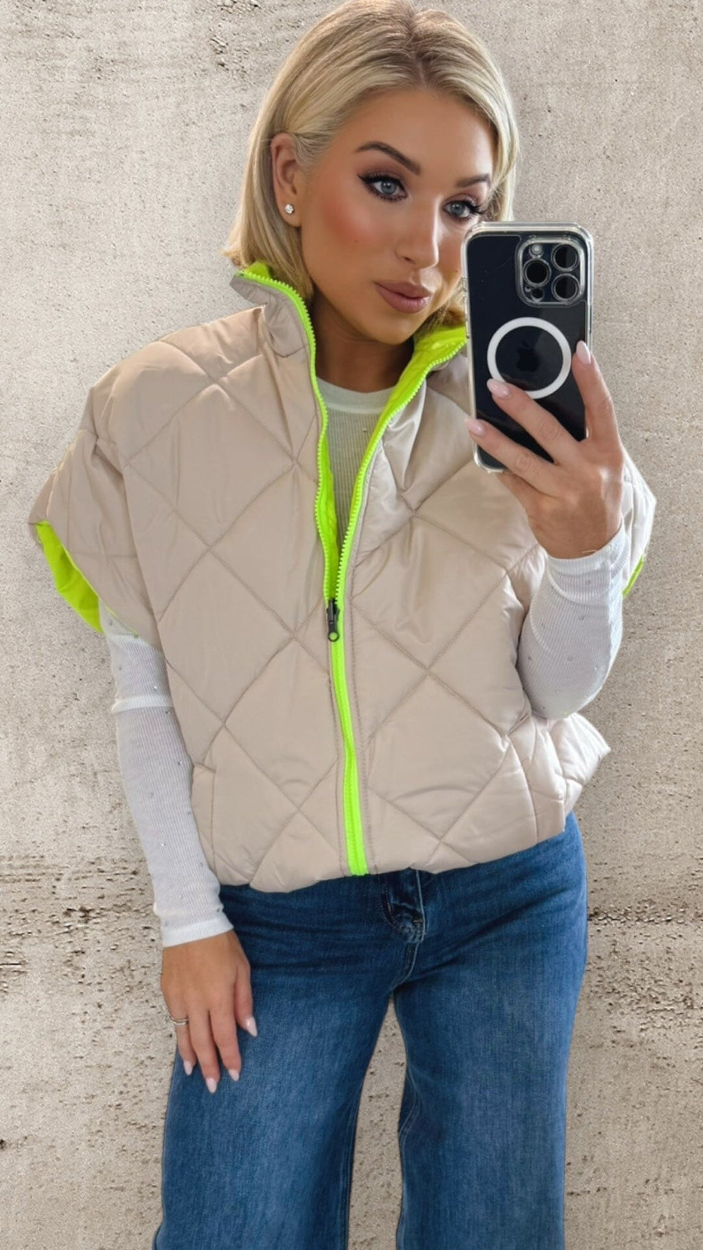 HARPER REVERSIBLE QUILTED JACKET - BEIGE/NEON YELLOW Coats & Blazers Coco Boutique 