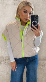 HARPER REVERSIBLE QUILTED JACKET - BEIGE/NEON YELLOW Coats & Blazers Coco Boutique 