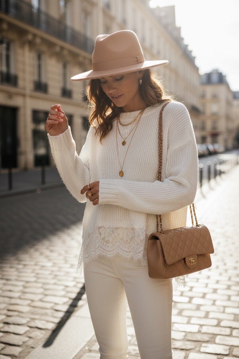 THE PARISIENNE LACE TRIM KNIT - CREAM Coats & Blazers Goldie S 