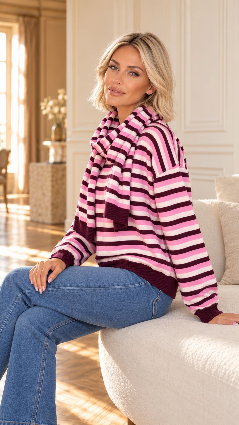 THE SASKIA STRIPED SET – BERRY PINK Knitwear Gigi Lu 