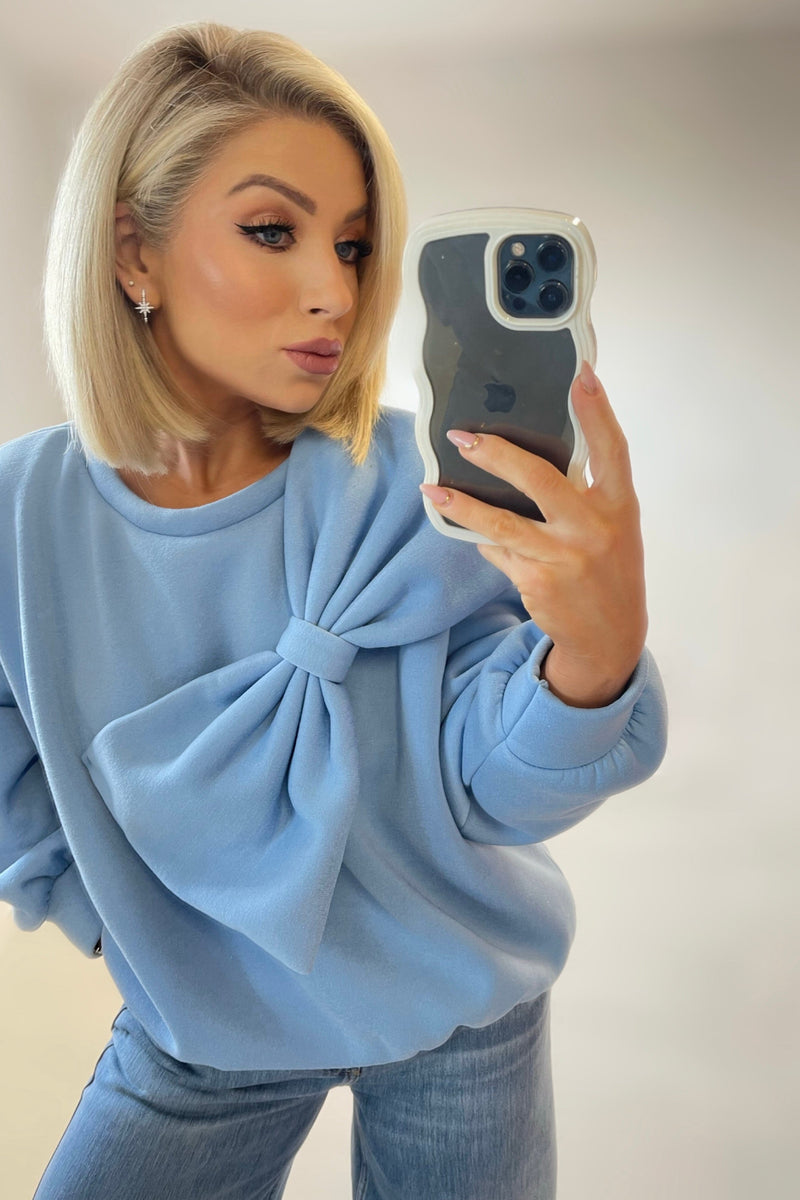 BAMBI BOW SWEATER - BABY BLUE Tops & Jumpers Coco Boutique 