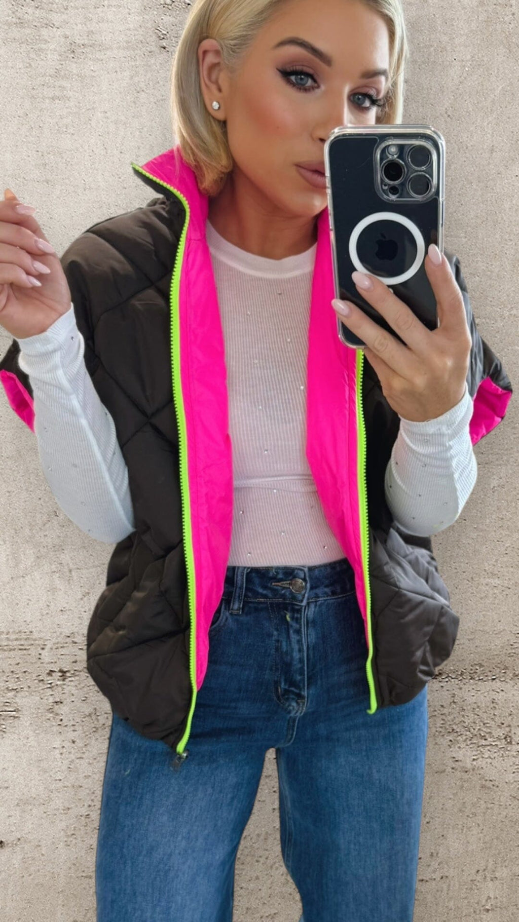 HARPER REVERSIBLE QUILTED JACKET - BROWN / NEON PINK Coats & Blazers Coco Boutique 