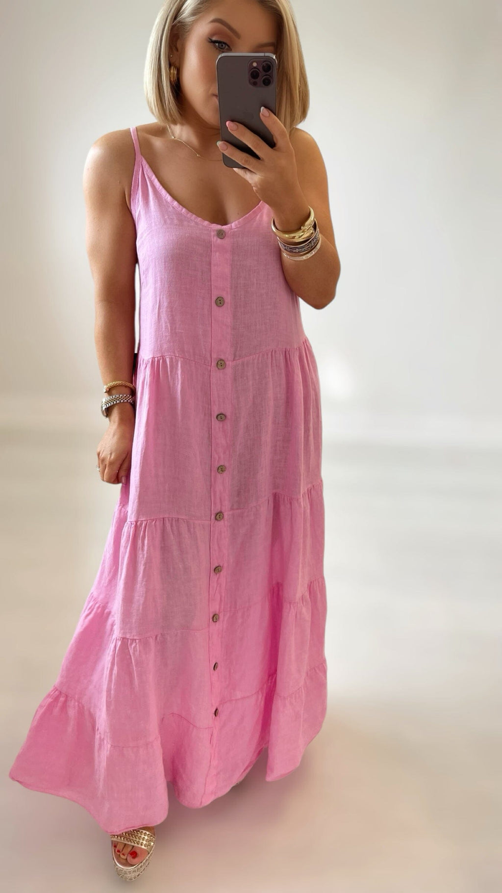 ROBYN LINEN DRESS - PINK Coco Boutique 