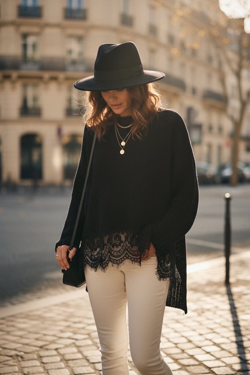 THE PARISIENNE LACE TRIM KNIT - BLACK Coats & Blazers Goldie S 