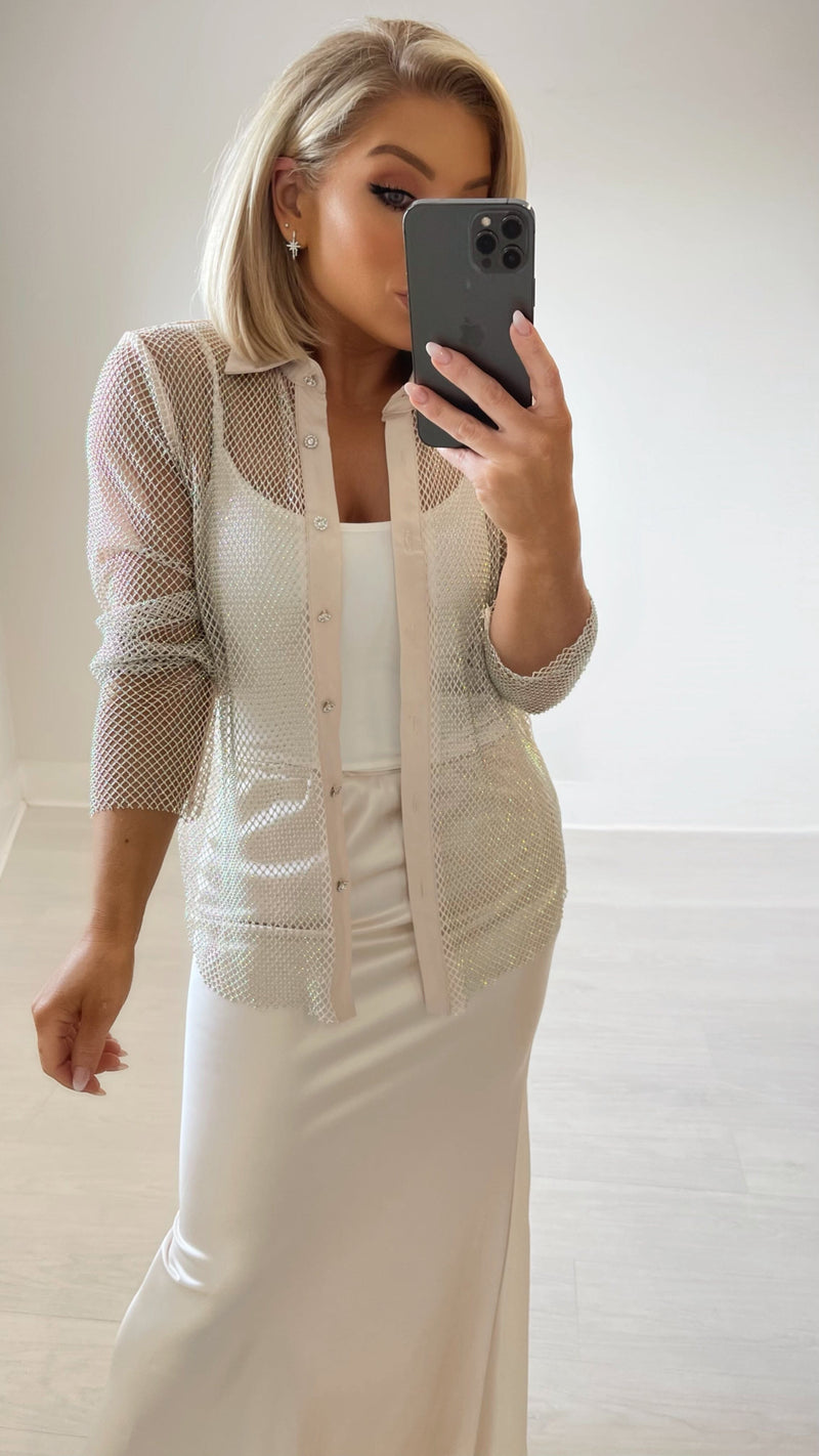 CAMERON CRYSTAL MESH SHIRT - CHAMPAGNE Coco Boutique 