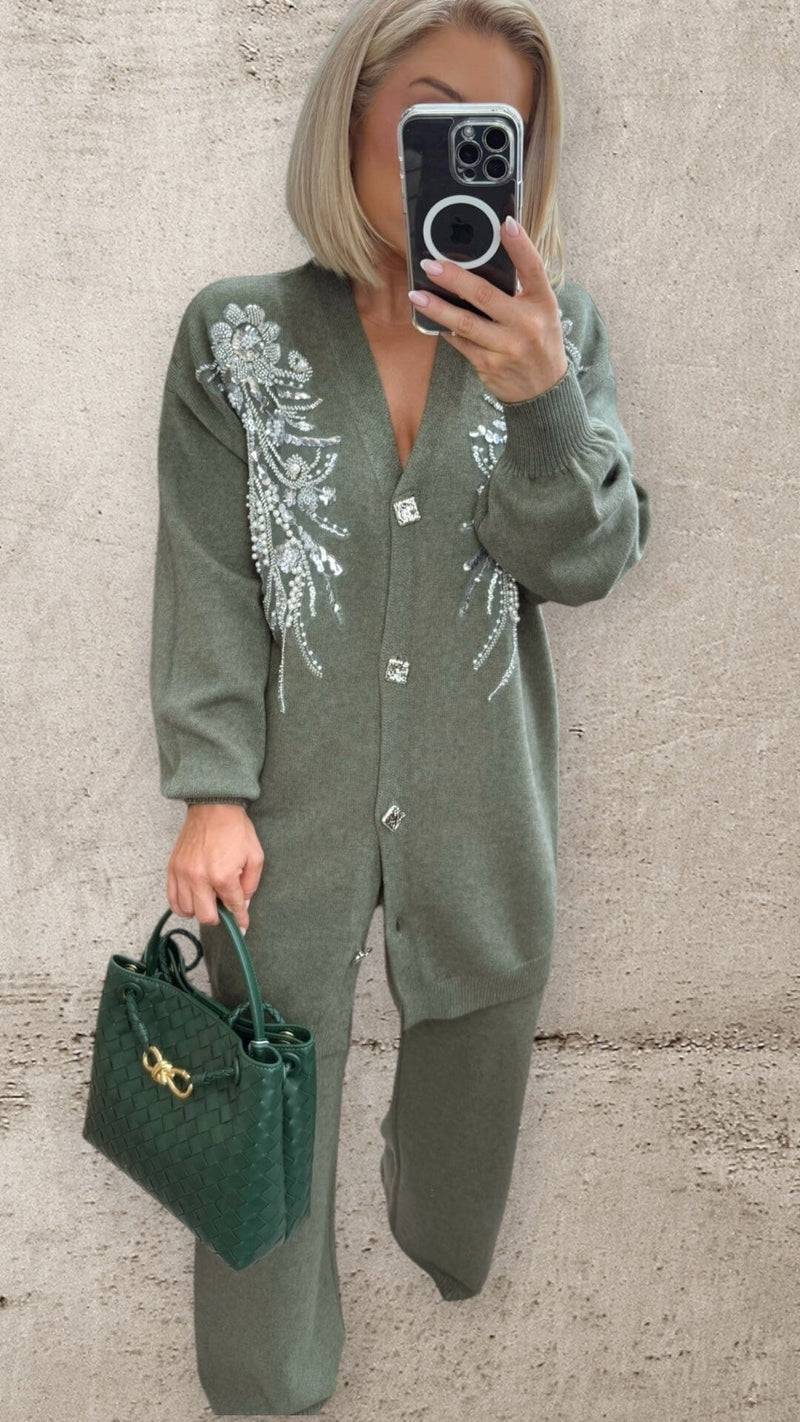THE CELINE LUXE CO-ORD - SAGE Co-ord set White Piece 