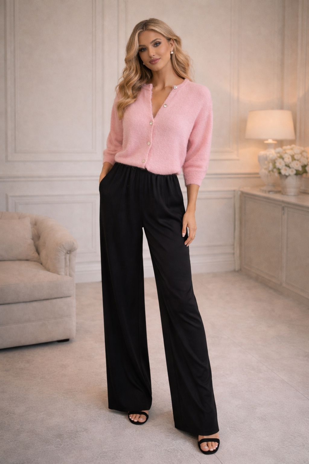 THE MARBELLA LUXE PALAZZO TROUSERS - BLACK Bottoms, Jeans & Skirts Avril Vin 
