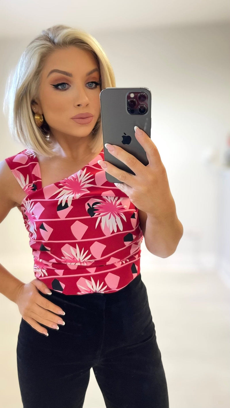 KELLI PRINT TOP - RED/PINK Tops & Jumpers Coco Boutique 