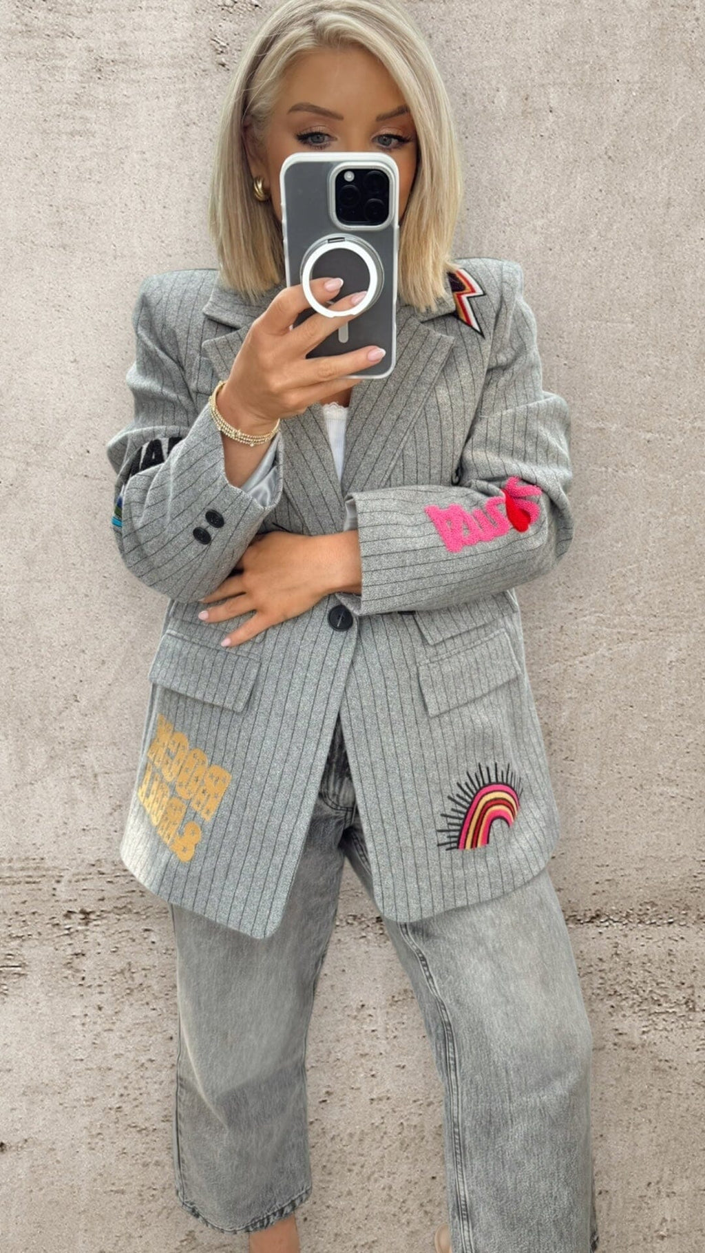 THE ICON EDIT BLAZER - GREY PINSTRIPE Coco Boutique 
