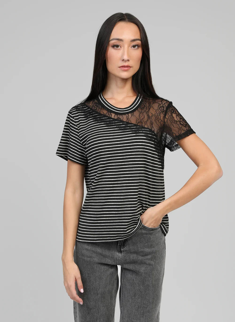 MARGE STRIPED LACE TEE Tops & Jumpers Agnes 