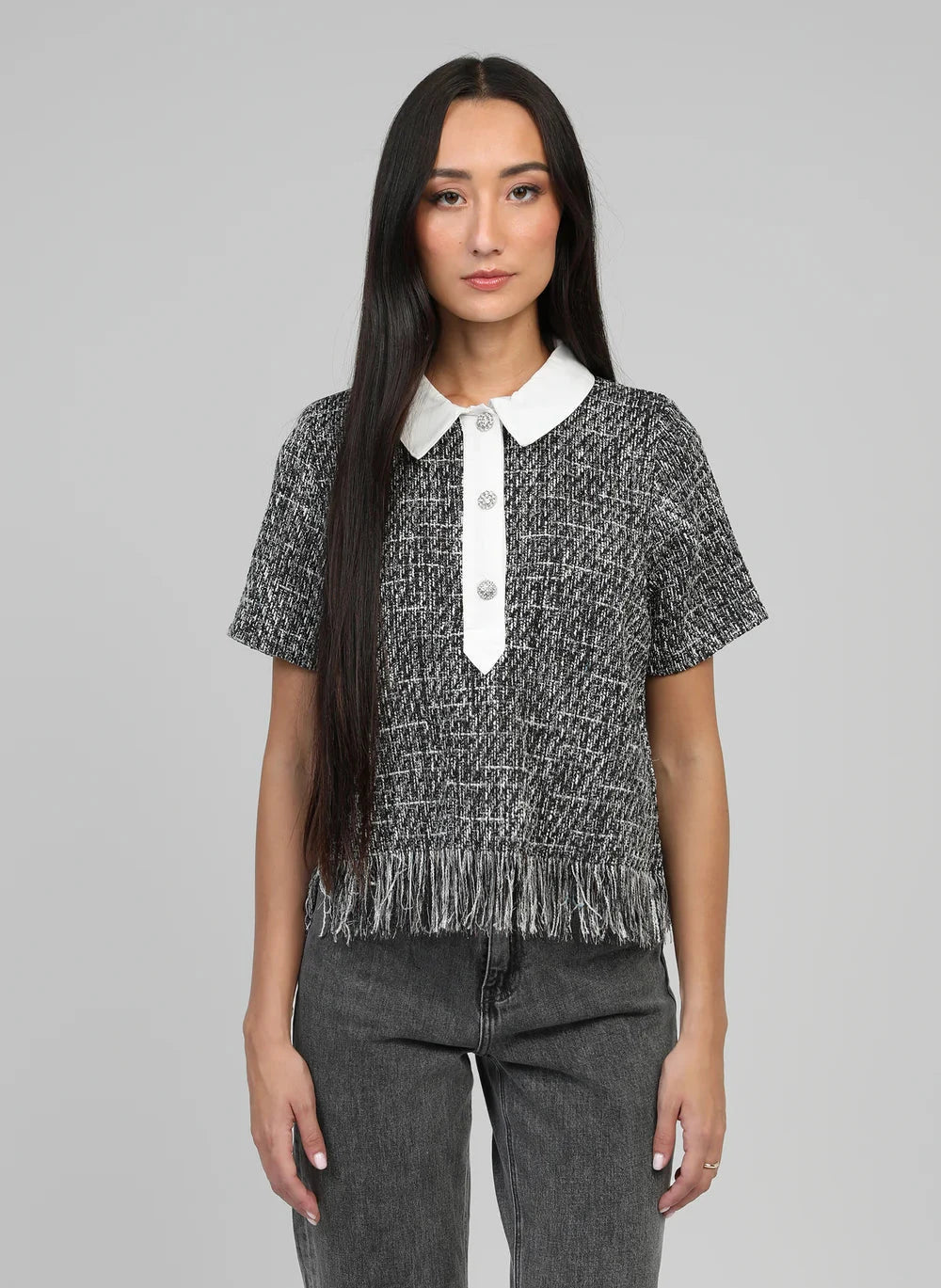 AMY TWEED TOP - BLACK Tops & Jumpers Agnes 