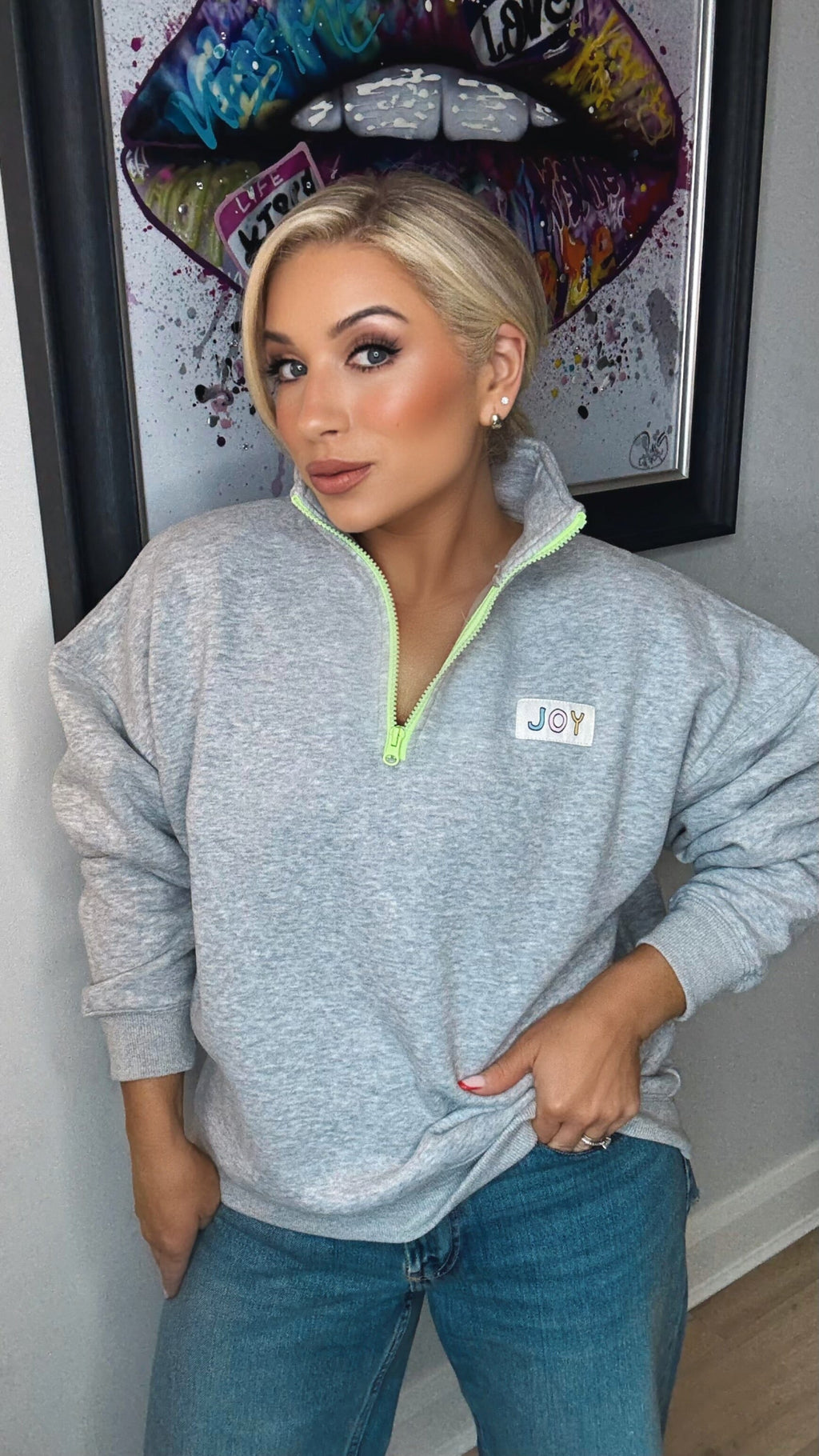 THE JOY HALF ZIP - GREY MARL Sweatshirt Easy mood 