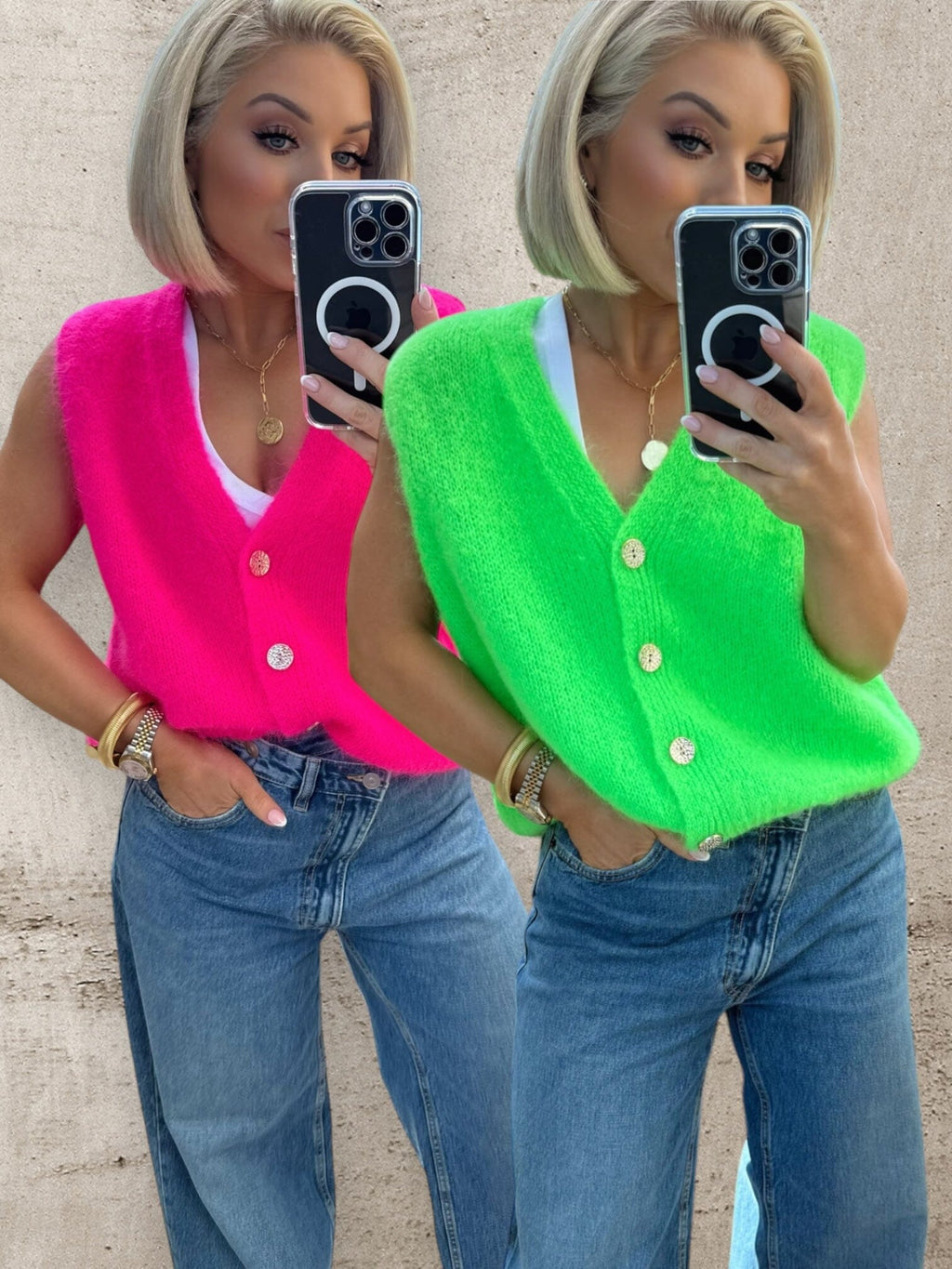 NEON LUXE KNIT GILET - NEON GREEN Gilet Coco Boutique 