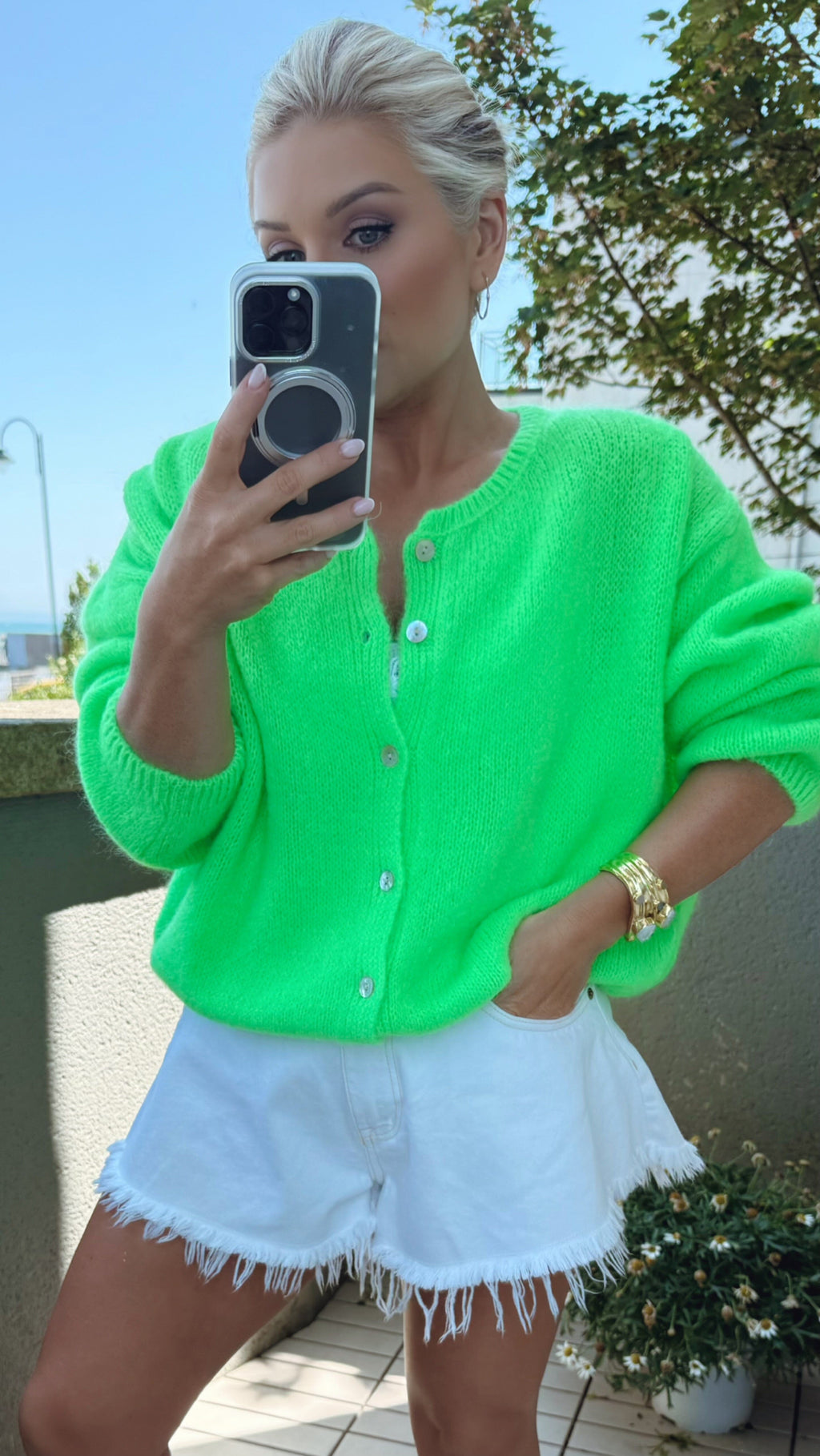 THE DAHLIA CARDI - NEON GREEN Knitwear Coco Boutique 