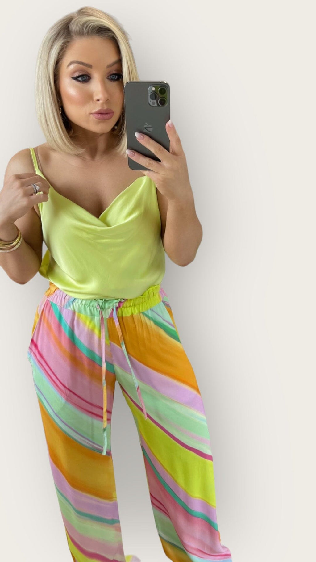 BARBARA SILKY COWL NECK CAMI - LIME Coco Boutique 