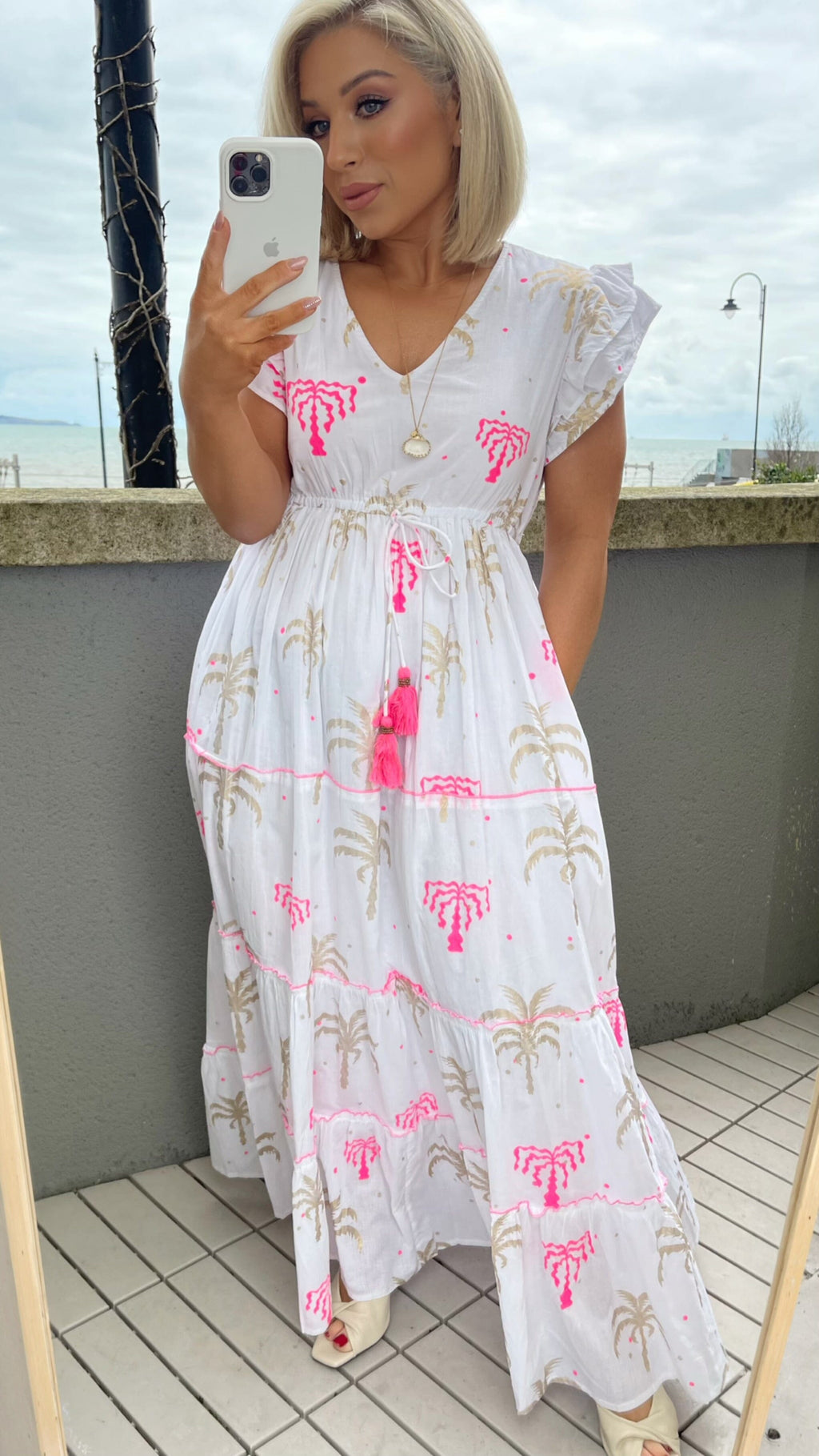 BERMUDA PALM TREE DRESS - WHITE Dresses Orlinn 