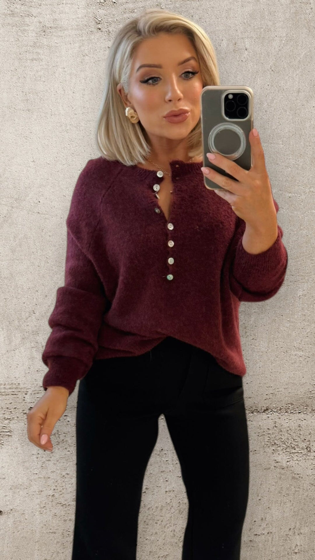 THE ALPINE HALF BUTTON - BORDEAUX Knitwear Le Point Parisien 