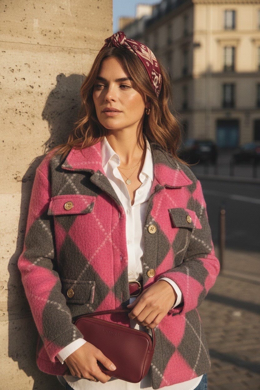 THE PARISIENNE CHECK COAT - PINK/GREY Coats & Blazers Avril Vin 